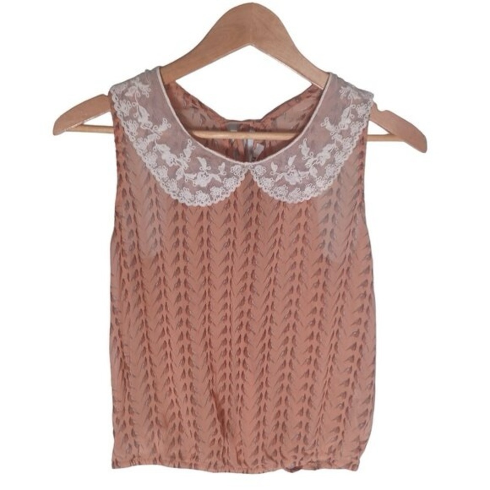 Forever 21 Pink and White Cropped Embellished Blouse